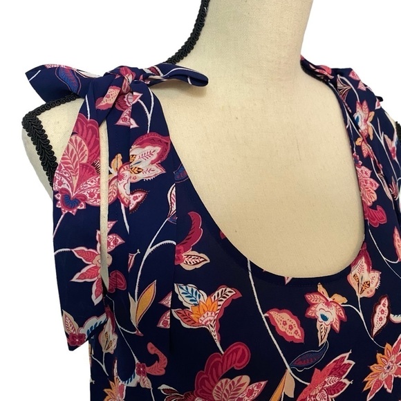 Ann Taylor LOFT Outlet Navy and Pink Floral Tank Blouse Sz XS - Picture 4 of 9